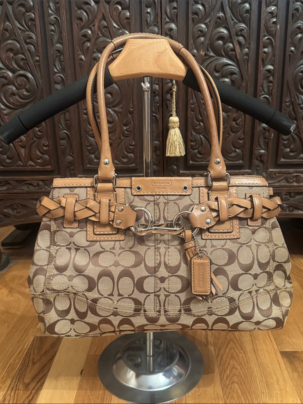 COACH Hampton Signature Carry All Purse Handbag Khaki Tan F13065